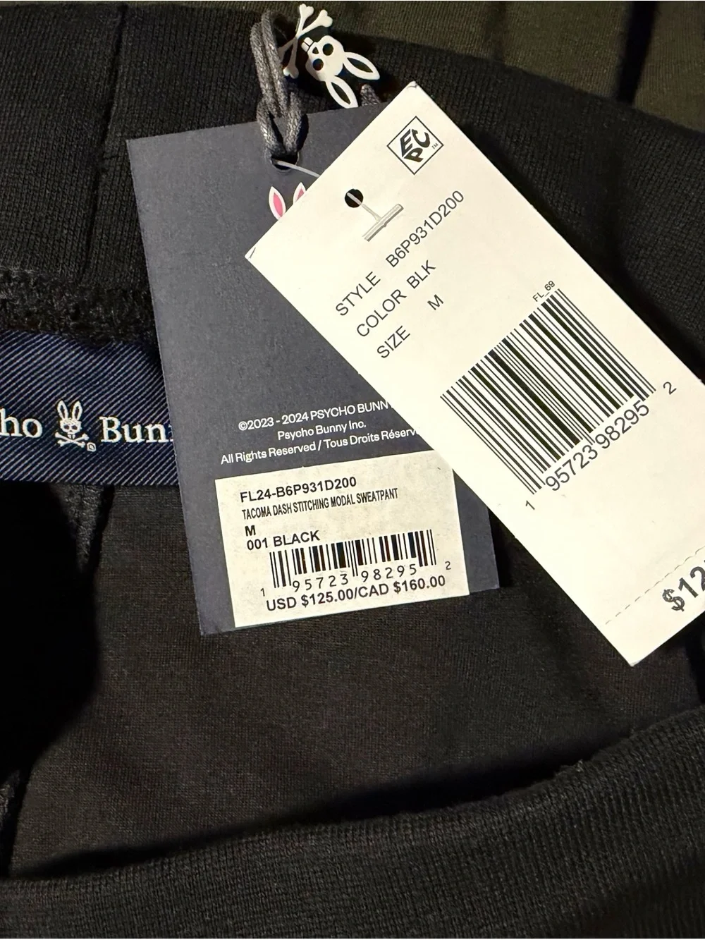 NWT Psycho Bunny Men's Black Logo Jogger Bottoms